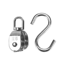 PATIKIL Double Pulley Block Load 330lbs M25 with S Hook, 304 Stainless Steel Swivel Lifting Pulley Roller for Hanging Lifting