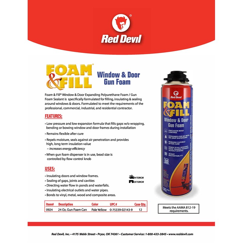 Red Devil 0924 Spray Foam & Fill Window & Door