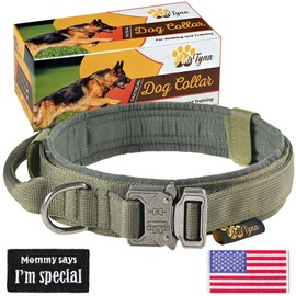 Tactical Dog Collar – Heavy Duty Dog Collar – Adjustable Dog Collar with Handle – Training and Service Dog Collar for German Shepherd (L, Green)