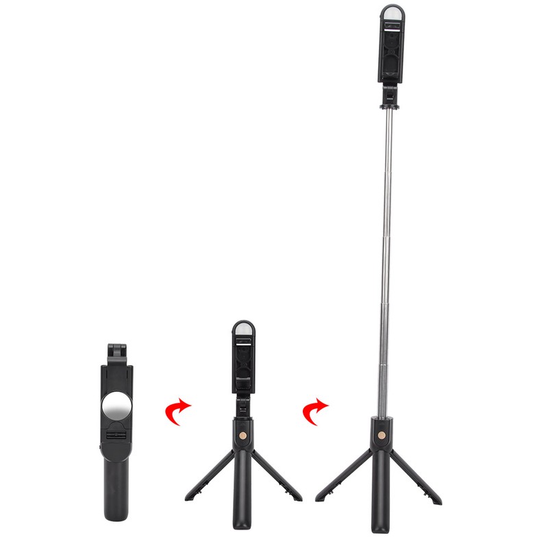 K10-S Black Bluetooth Remote Fill Light Tripod Selfie Stick Horizontal