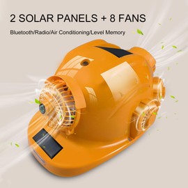 Smart Construction Hard Hat with 8 Fans and 2 Solar Panels, Bluetooth Music Safety Helmet, USB Charging Hard Hat for Construction and Home Improvement,Yellow,22000mA
