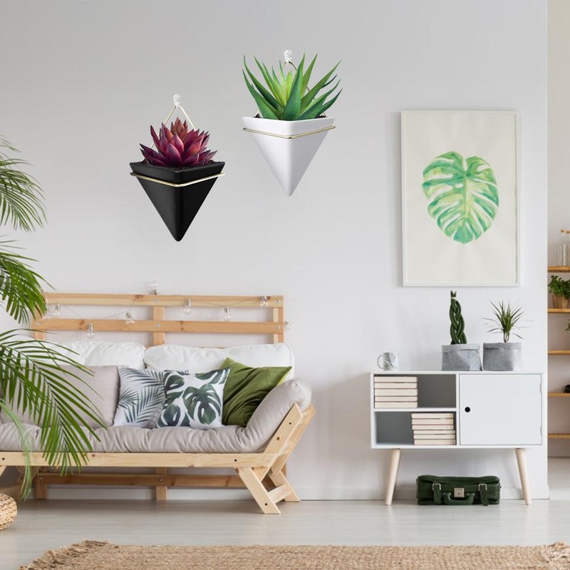 2Pcs Nordic Ceramic Wall Planter Triangular Mini Succulent Planter Hanging