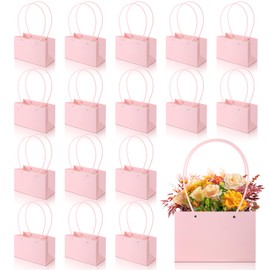 Bakbania Paper Bouquet Flower Gift Bags with Handle 16 Pack Rectangle Flower Wrapping Bags for Wedding Birthday Graduation
