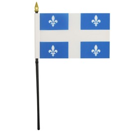 AZ FLAG - Quebec Table Flag 4'' x 6'' - Canadian region of Quebec Mini Desk Flag 100% Polyester 15 x 10 cm - Office Banner with 10'' Pole - Golden Spear