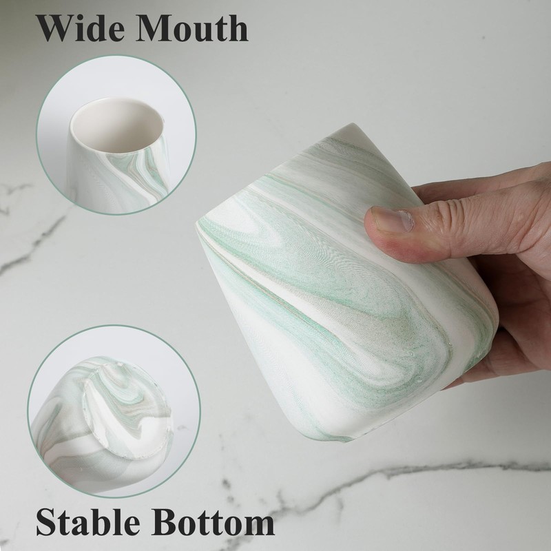 Marble Green Toothbrush Holder for Bathroom - Ceramic Tooth Brushing