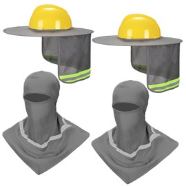 Ultrafun 4 Pcs Hard Hat Sun Shade Full Brim Mesh Balaclava Neck Sun Protection with Reflective Strip(Not Include Hard Hat) (US, Alpha, One Size, 2 Pack-Grey+Neon Green)