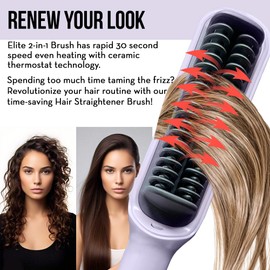 Cepillo alisador de cabello para cabello encrespado, peine iónico de titanio con 17 ajustes de temperatura, pantalla LCD y doble voltaje, anticongelante, calentamiento rápido, herramienta de peinado