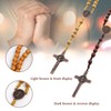 Catholic Cross Rosary Necklace, Natural Wood Prayer Beads with Medal
