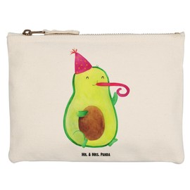 Mr. & Mrs. Panda S Make-Up Bag Avocado Party Time, White, Hand drawn