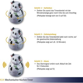 TFA Dostmann Kuh Analoger Küchen-Timer, 38.1007, Eieruhr, mit Metall-Aufzugswerk, akustischer Alarm, Kunststoff, Weiß-schwarz, L B 58 x H 97 mm