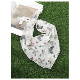 SHENHE Women's Hair Bandana Tie Back Triangle Hair Kerchief Headband Head Scarf Butterfly Print White One-Size