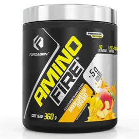 Forzagen | Aminoácidos Amino Fire | 5 g de Aminoácidos EAA | 120 mg de Cafeína | 40 Servicios | Sabor Durazno Mango | Intra-Post Entrenamiento | Energía y Concentración | 360 g