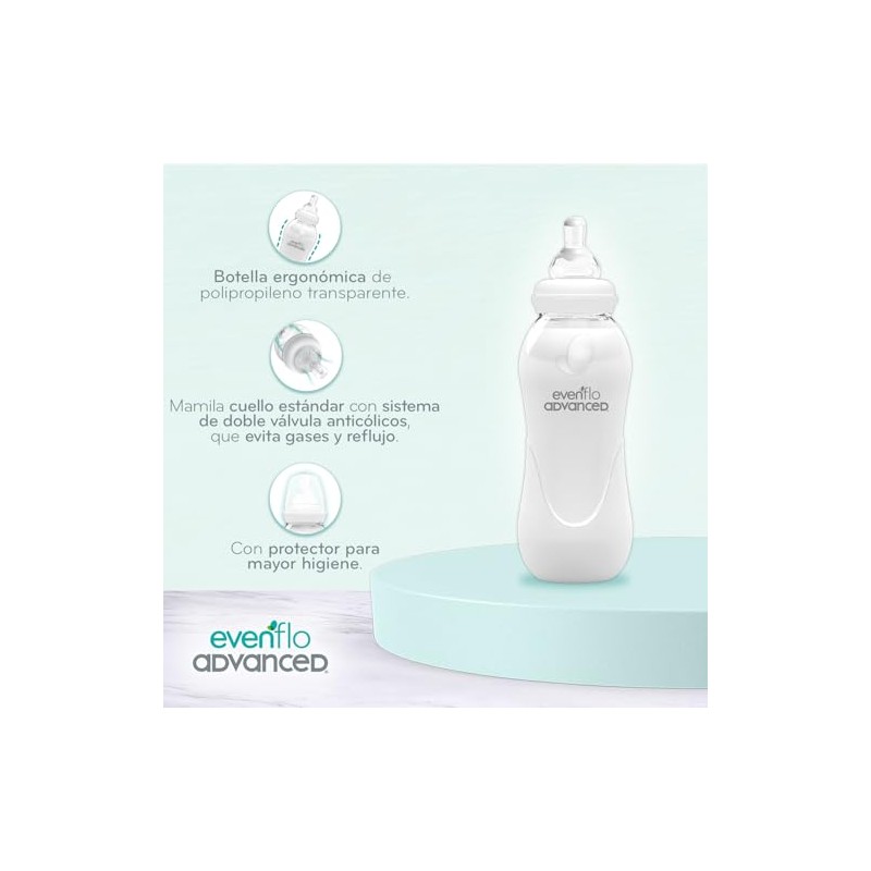 Evenflo Advanced Biberón Anticólicos, Transparente, Cuello Estándar, Transparente, Flujo Medio,