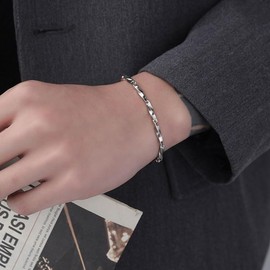 Mesaro Men's Bracelet, Silver, Gordo, Curb Bracelet, Simple, Cuban Chain, Stainless Steel, Hypoallergenic, Hip Hop Accessory, Boyfriend, Birthday, Gift, Copper