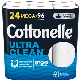 Cottonelle Ultra Clean Mega Bathroom Tissue, White, 312 Sheets Per Roll, Pack Of 24 Rolls