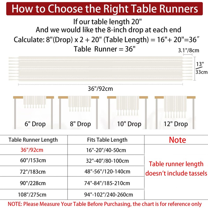 Cenebonxy Rustic Boho Table Runner, Farmhouse Table Runners 36 Inches