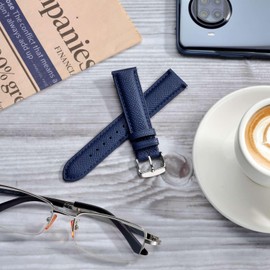 BISONSTRAP Watch Straps with Quick Release, Texture Leather Watchbands for Men Women, 16mm, Dark Blue, Rose Gold Buckle