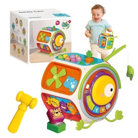 9 Caras Cubo con Asa - Juguetes Montessori para Niños, Juguetes Sensoriales 15 Formas de Jugar, Tocar Tambor con Luz, Xilófono, Golpear Topos, Pescar Gatos, Hacer Llamadas Telefónicas