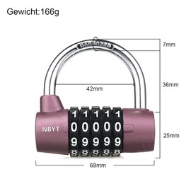 NBYT 5 Digit Multicolor Combination Padlock Lock Bar Diameter 7mm Used for School Sports Cabinets, Toolboxes, Personal Cabinets, Gates, Windows, Trucks, Fence Doors, etc.
