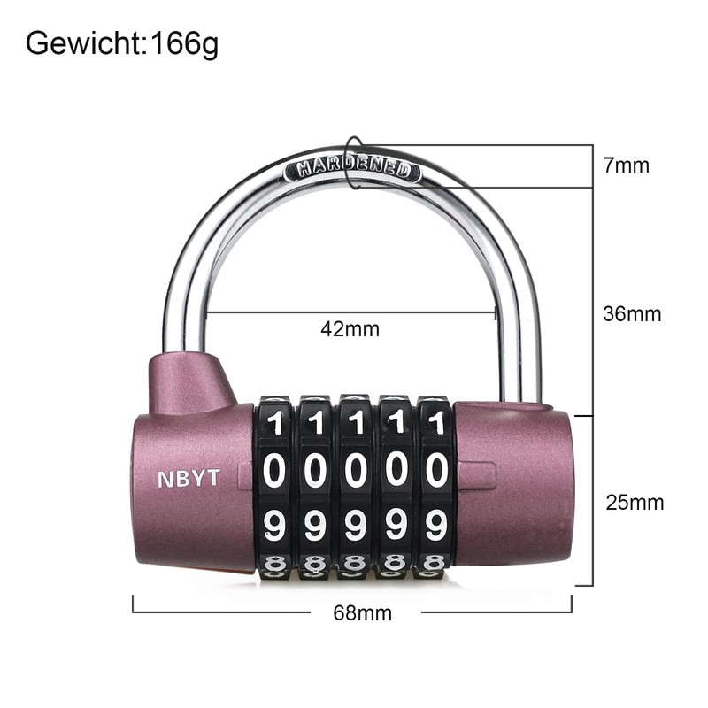 NBYT 5 Digit Multicolor Combination Padlock Lock Bar Diameter 7mm