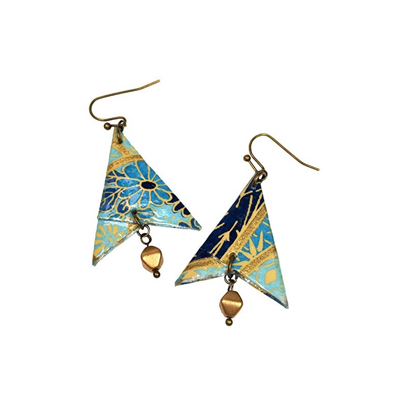 Navy Denim Light Blue Paper Origami Arrowhead and Glass Bead