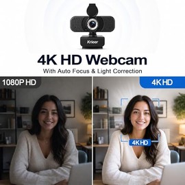Cámara web HD 4K con micrófono con cancelación de ruido, cámara web USB con cubierta de privacidad y trípode, altavoces estéreo duales, base multifunc