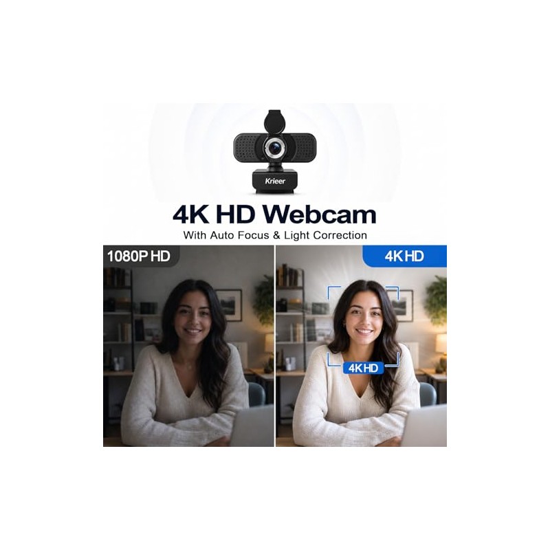 Cámara web HD 4K con micrófono con cancelación de ruido,