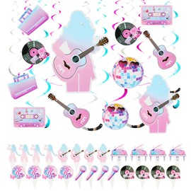 36 PCs Taylor Music Party Decorations, Singer Theme Party Supplies with Birthday Cupcake Topper, Glitter Colorful Hanging Swirl, Music Cutouts Swirl Decorations for Fans Music Lover Party Decoration