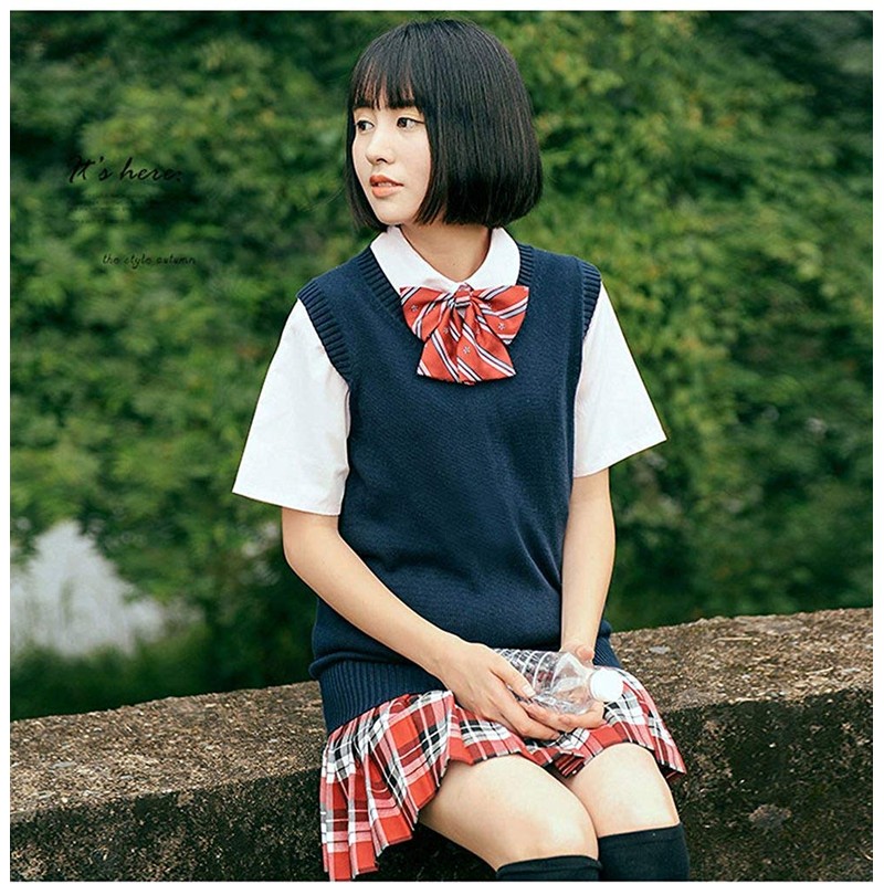 EIMEI School Uniform Vest, Sleeveless, Plain, Loose Fit, Knit, All