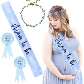 Serencatcher Cloud Baby Shower Decorations, Cloud Mom to Be Maternity Sash Mom Dad to Be Button Tinplate Badge Pin Flower Crown Headband for Blue Sky White Clouds Baby Shower Gender Reveal Party