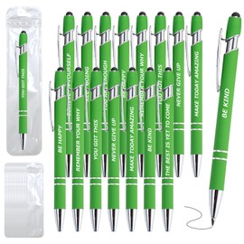 40 Piece Inspirational Pens Kit with Stylus Tip & Sayings – 20 Motivational Pen + 20 Individual Bags – Uplifting Quote & Positive Ideas – For Teachers, Office, School, Meetings, Team Events(Green)