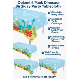 Oojami 4 Pack Dinosaur Birthday Party Tablecloth Tablecover Size: 54" x 108" Kids Dinosaur Theme