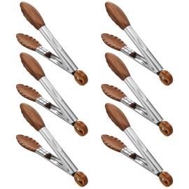 Honeydak 6 Pcs Walnut Wooden Kitchen Tongs 7 Inch Kitchen Stainless Steel Salad Tongs with Walnut Wood Tip Cooking Utensils Set for Serving Food Grilling Buffet Wedding Party Vintage Style Tableware