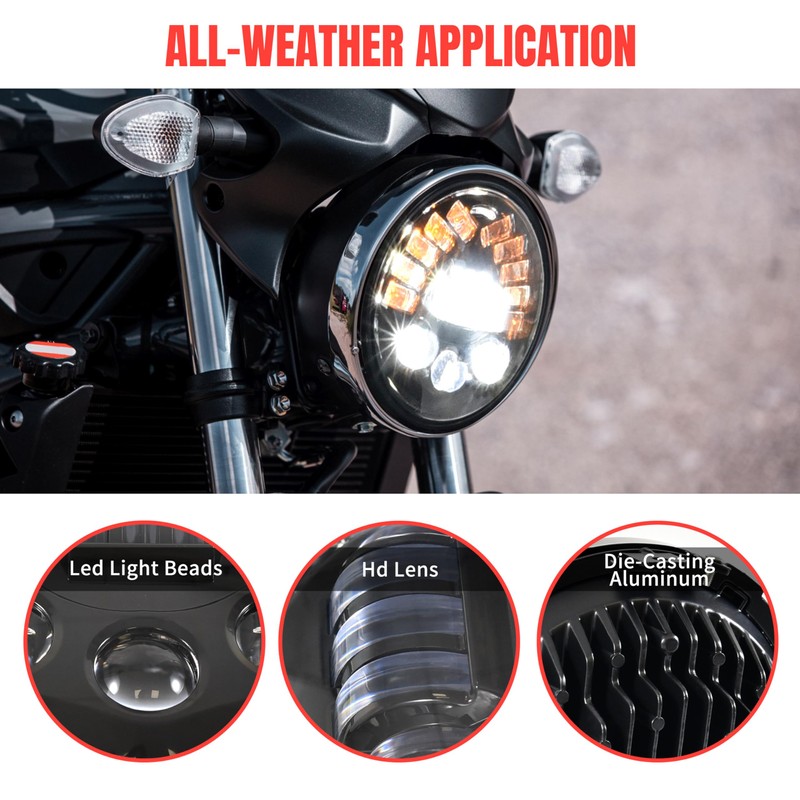 VEISUTOR Motorcycle 7 Inch Round LED Headlight, Projector LED Headlamp