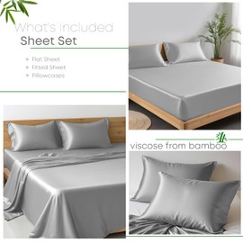 Linenwalas Premium 100% Viscose Derived from Bamboo King Size Sheet Set - Ultra Soft, Breathable & Cooling, Ideal for Hot Sleepers, 16" Deep Pocket, Hotel Luxury Bedding (Silver)