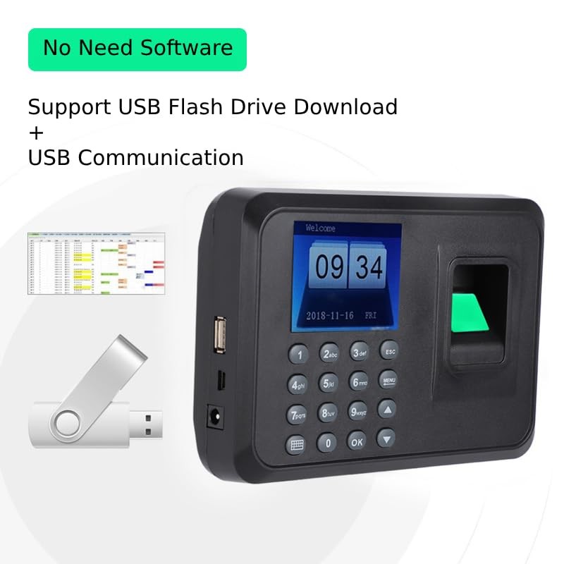 ASHATA Fingerprint Time Attendance Device, 2.4 Inch TFT LCD Screen