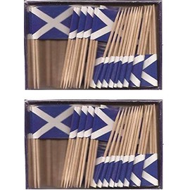 2 Boxes Mini Scotland Cross Toothpick Flags, BOGO Buy 1 Box of 100 and Get Another Box Free, Total 200 Small Mini Scottish Flag Cupcake Toothpicks or Tiny Cocktail Sticks & Picks