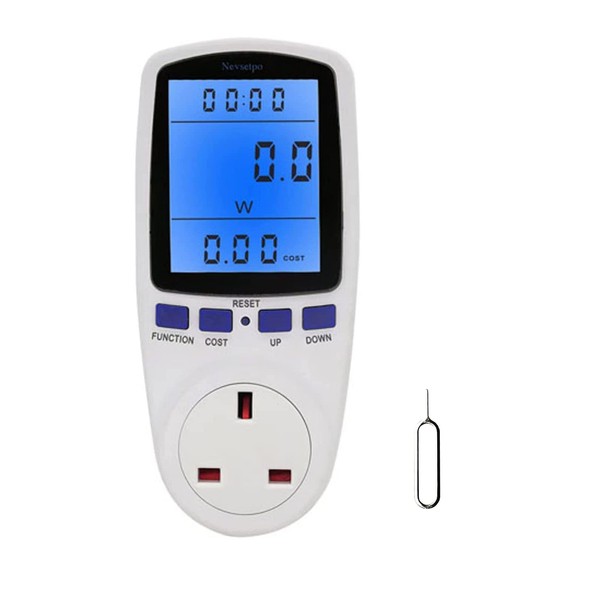 Nevsetpo Power Meter UK Plug Watts Meter Cost Meter Power Monitor with Backlight