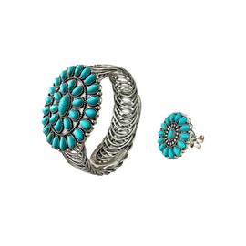 TOPACC Turquoise Cuff Bracelet for Women with Turquoise Ring Western Cowgirl Bracelet Bohemian Jewelry Set for Western Outfit