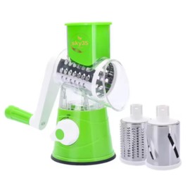 SKY35 Rotary Cheese Grater Shredder, Speed Round Mandoline Vegetable Slicer Safe Food Grinder with 3 Interchangeable Blades for Nuts, Potato, Carrot, Garlic, Walnut, (green)