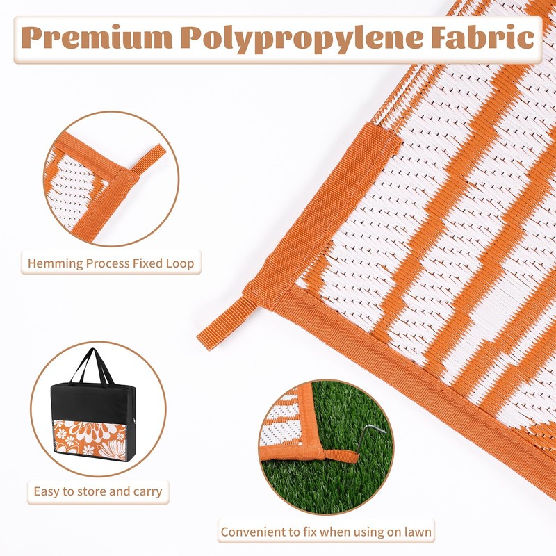 Ileading Outdoor Plastic Straw Rug 9x12ft Funny Floral Style Reversible