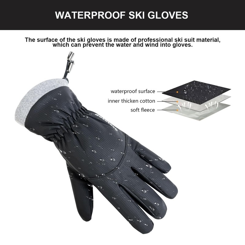 Bototack Winter Waterproof Ski Gloves Men Women, Windproof Thermal Touch