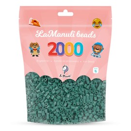 La Manuli Iron-On Beads, Approx. 2000 Pieces Midi Beads in Resealable Bag, Refill Set, Craft Beads, Compatible with Any Brand Beads, 5 mm Beads (Dark Green)