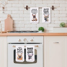 SPBL&L French Bulldog Dog Kitchen Towels Set of 4, French Bulldog Gifts for Women, French Bulldog Decor Tea Dish Towels for Kitchen, French Bulldog Decorative Hand Towels for Bathroom,16x24 Inches