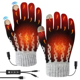 USB Heated Gloves for Men, Both Sides Heated Knitted USB Hand Warmer with 3 Levels Adjustable Temperature, Washable Heated Gloves for Indoor and Outdoor Use