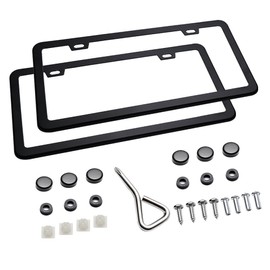 Ohuhu Slim Bottom License Plate Frames, Matte Black Powder Coated Wont Block Letters/Stickers, 2PCS 2 Holes Black Licenses Plates Frames, Car Licenses Plate Covers Holders