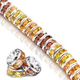 Ferreve Spacer Beads for Jewelry Making 8mm Rhinestone Spacer Beads for Beaded Pens Red Blue White Crystal Bead Spacers for DIY Holiday Bracelet Necklace Gifts Crafts (Yellow,Brown,Orange)