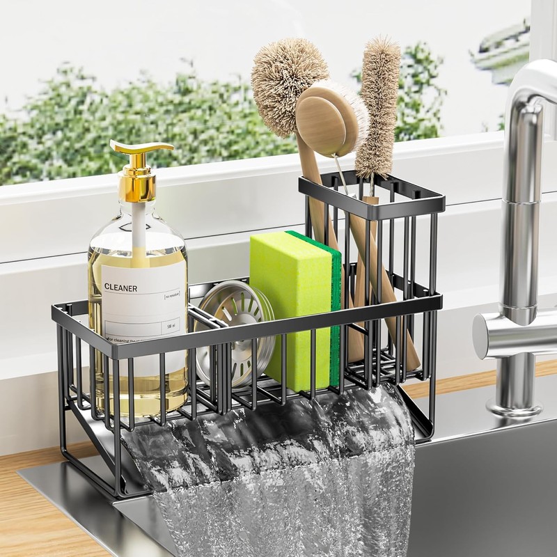 Kitchen Sink Caddy Sponge Holder with Brush Holder and Dishcloth