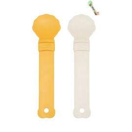podafu 2pcs Cat Strip Feeder Spoon, Happy Spoon for Cats, Cat Lickable Squeezable Creamy Treat, Cat Wet Treats Dispense Spoon, Cat Treat Spoon Squeeze, (Beige&Green/Beige&Orange)