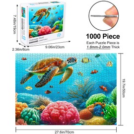 Rocorose Jigsaw Puzzle for Adults 1000 Pieces, Underwater World Sea Turtle Puzzle for Family Activity Ocean Nature Puzzle Colorful Marine Life Challenging Home Decor